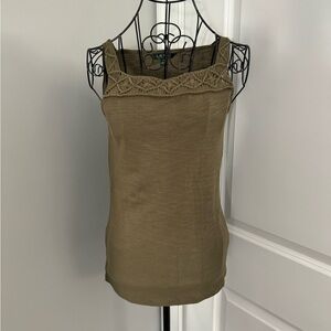 Lauren Ralph Lauren High Square Neck Tank Top in Olive Green in Size XS